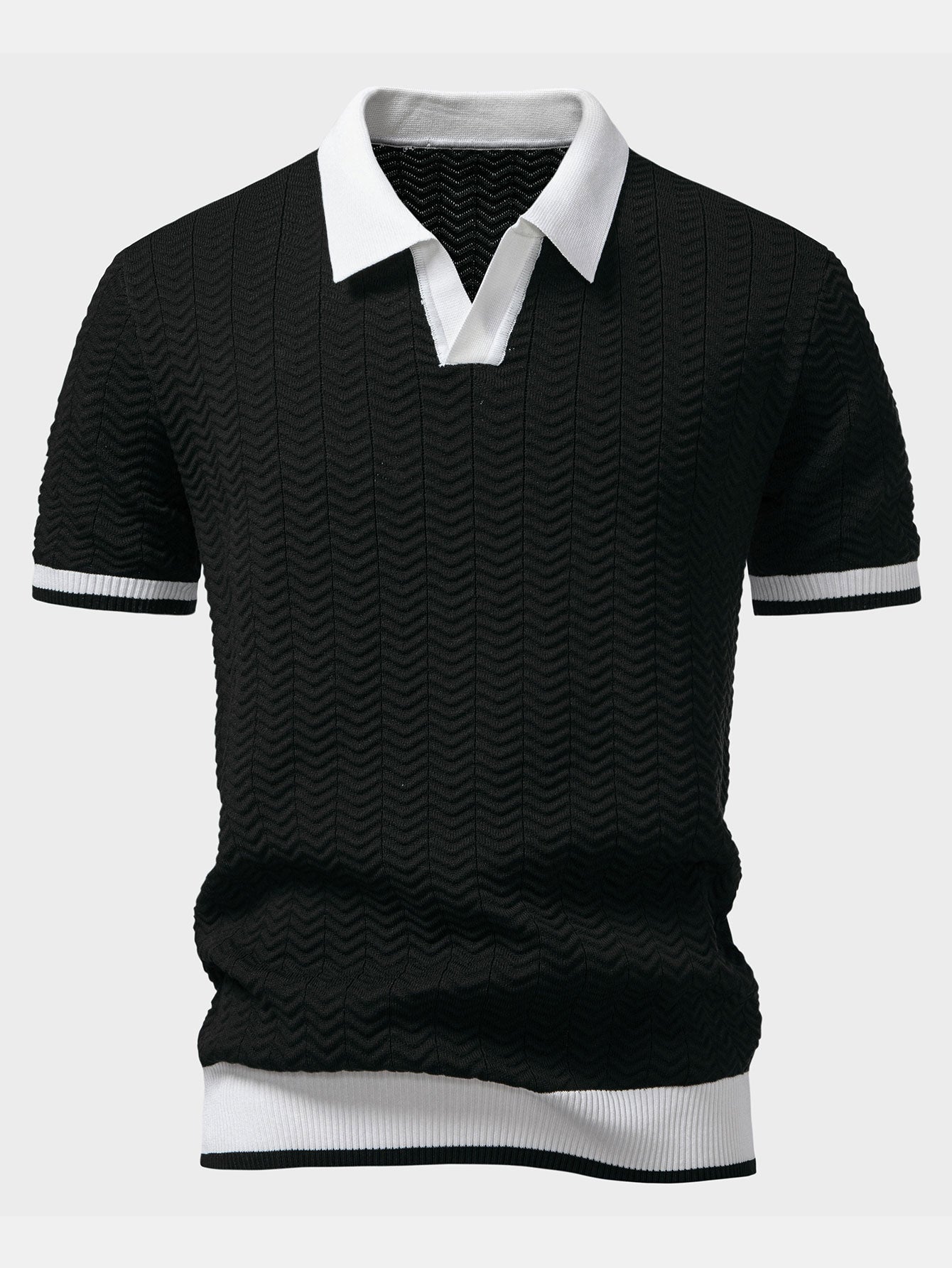 POLO À COL V EN MAILLE AVEC CONTRASTE DE TEXTURE