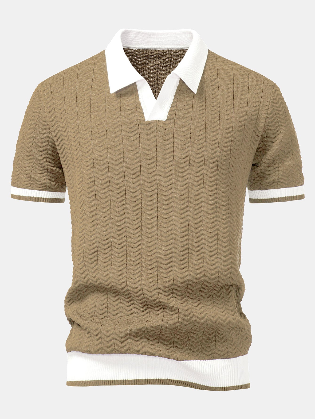 POLO À COL V EN MAILLE AVEC CONTRASTE DE TEXTURE & PANTALONS SLIM FIT