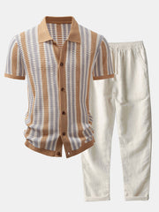 CHEMISE À RAYURES AVEC ŒILLETS AU CROCHET & PANTALON EN LIN À JAMBE DROITE