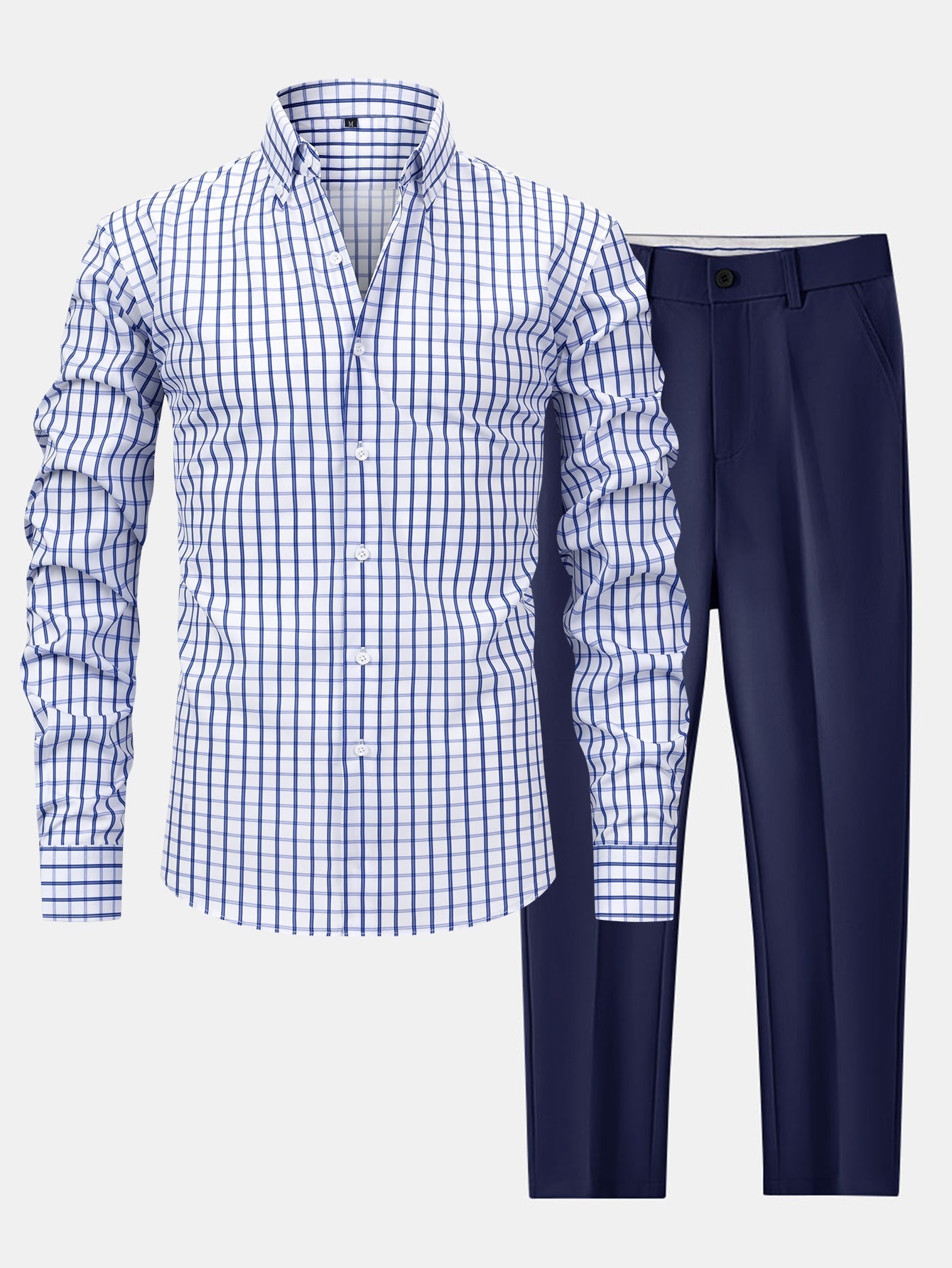 CHEMISE À MANCHES LONGUES À CARREAUX AVEC BOUTONS & PANTALONS SLIM FIT À JAMBES FINS