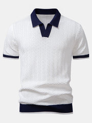 POLO À COL V EN MAILLE AVEC CONTRASTE DE TEXTURE