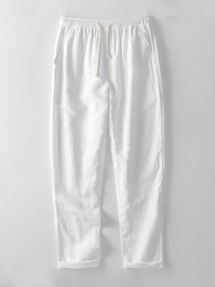 CHEMISE À RAYURES EN MAILLE AVEC BOUTONS & PANTALONS EN LIN DROITS