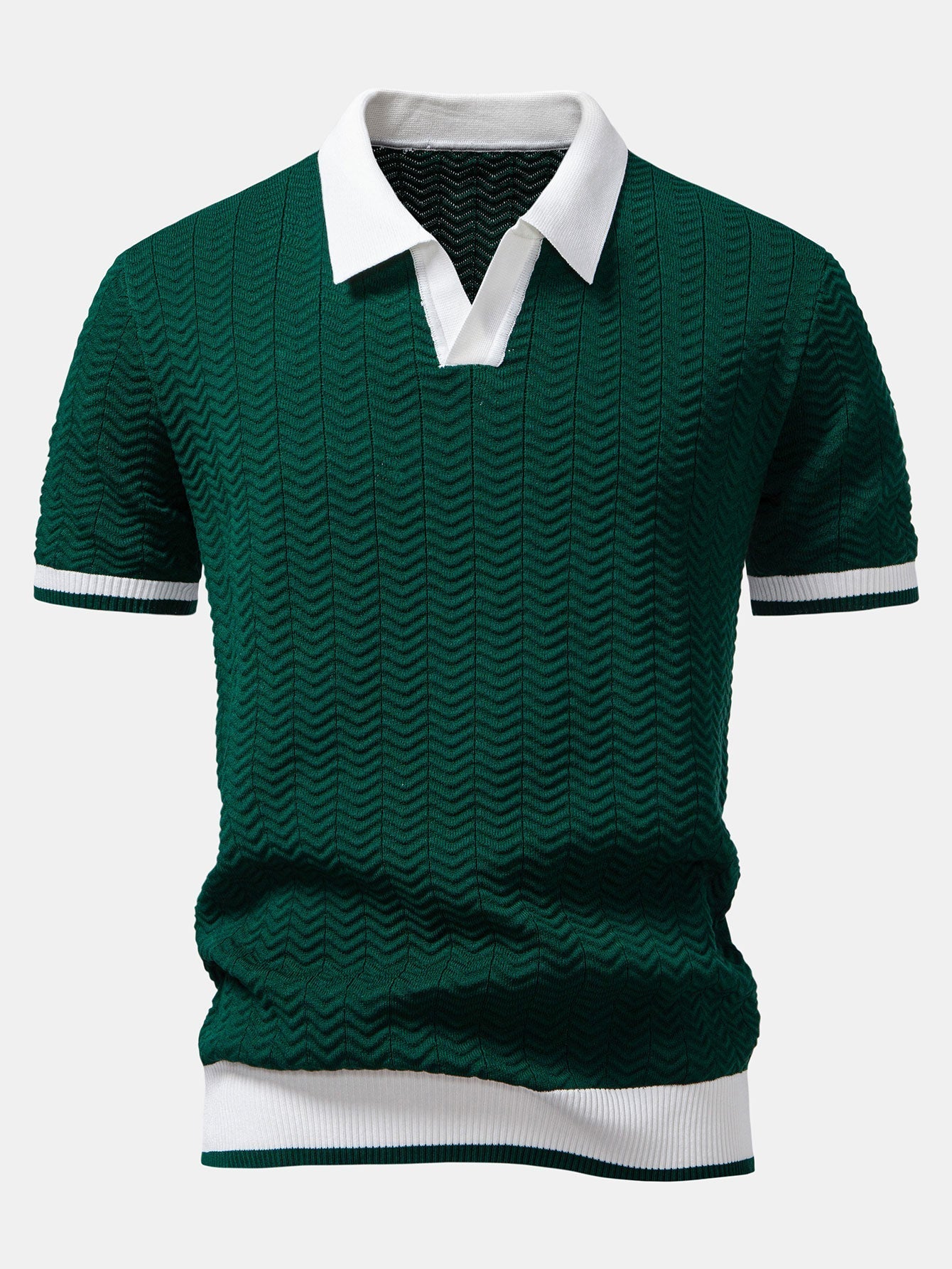 POLO À COL V EN MAILLE AVEC CONTRASTE DE TEXTURE & PANTALONS SLIM FIT