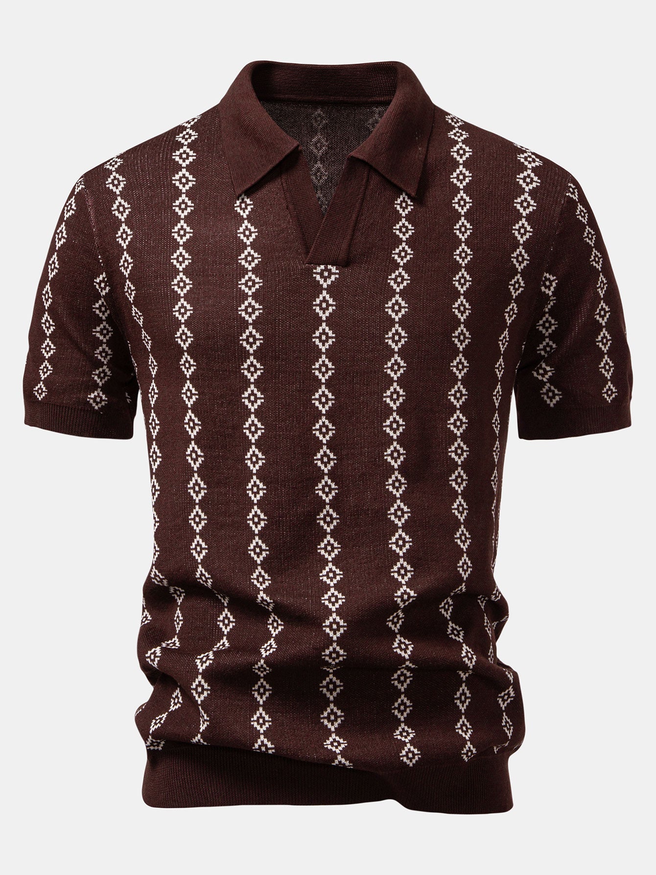 POLO COL V EN MAILLE GÉOMÉTRIQUE