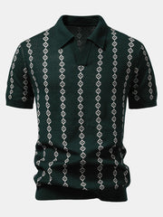 POLO COL V EN MAILLE GÉOMÉTRIQUE