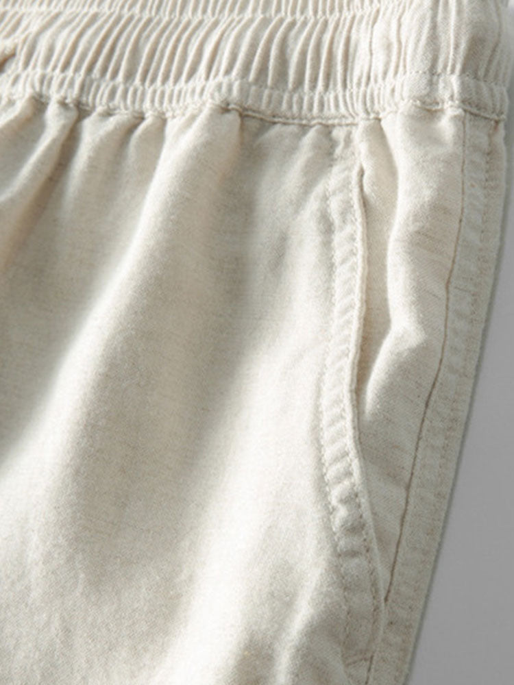 CHEMISE À RAYURES AU CROCHET AVEC BOUTONS & PANTALONS EN LIN À JAMBE DROITE