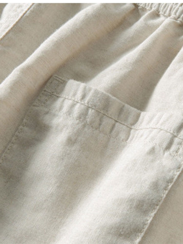 CHEMISE À RAYURES AVEC ŒILLETS TRICOTÉS & PANTALONS EN LIN À JAMBE DROITE