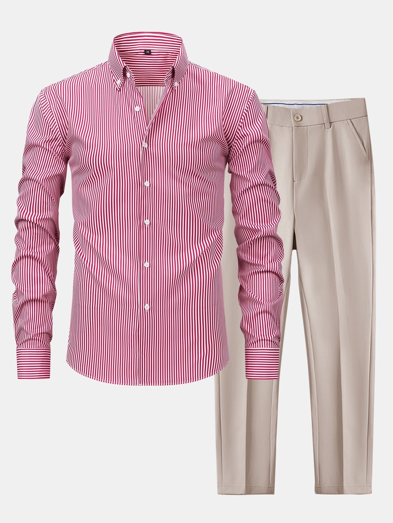 CHEMISE À MANCHES LONGUES À RAYURES AVEC BOUTONS & PANTALONS SLIM FIT À JAMBES AFFINÉES