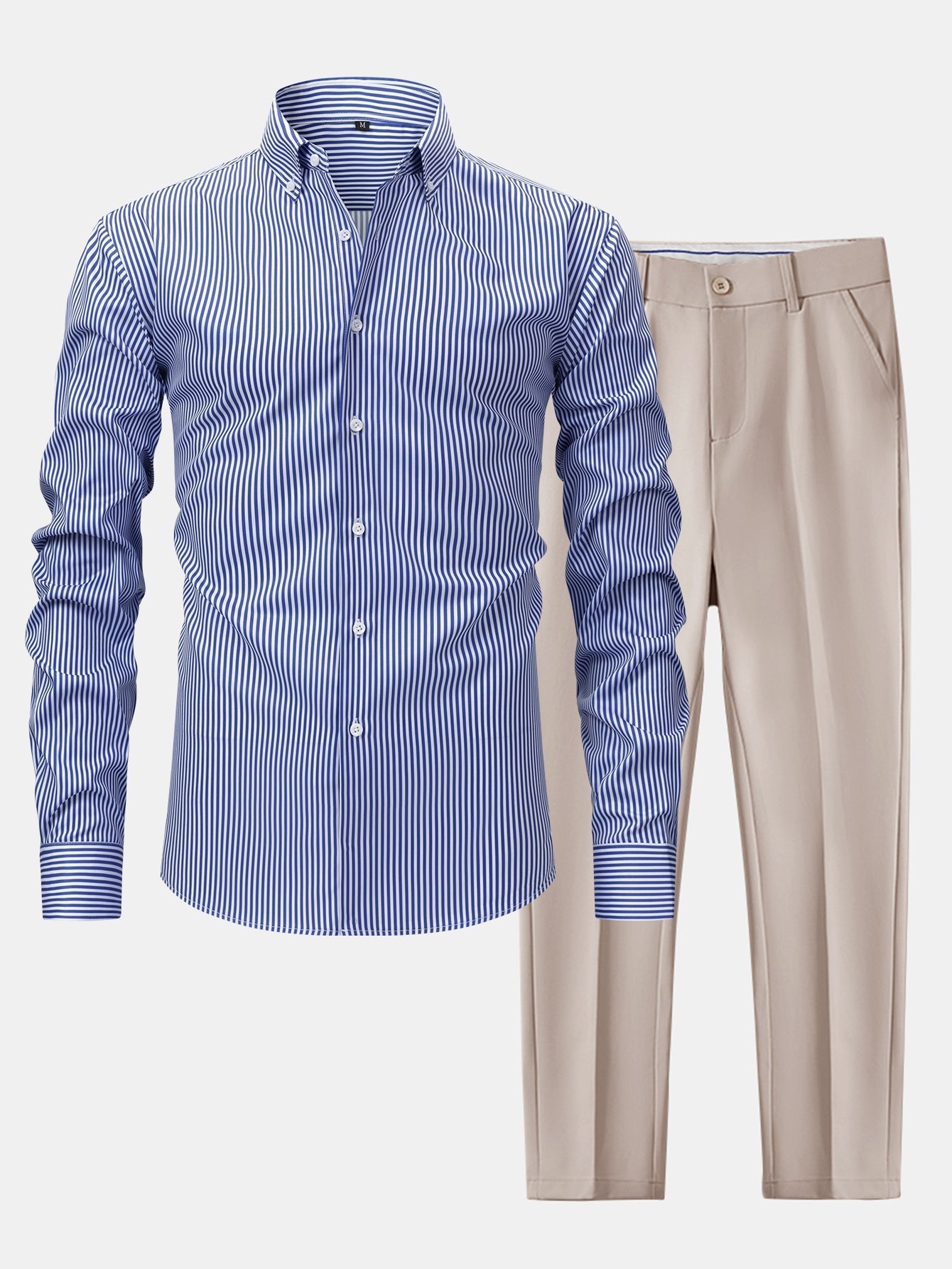CHEMISE À MANCHES LONGUES À RAYURES AVEC BOUTONS & PANTALONS SLIM FIT À JAMBES AFFINÉES